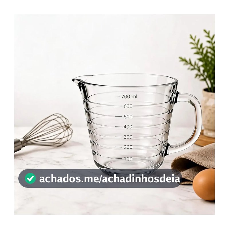 Jarra Medidora Lyor de Vidro com Marcação Incolor 700ml para Cozinha Receitas Culinária Mesa Posta Decoração Prática Chá