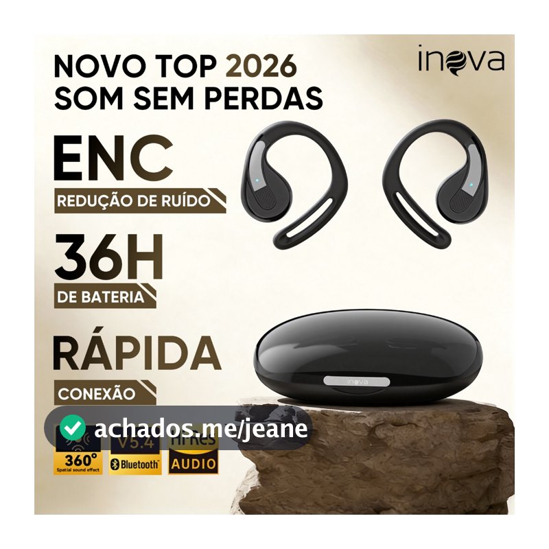 INOVA Fone Bluetooth Condução Óssea Sem Fio Gancho Auricular Autonomia até 35 Horas para Academia Corrida