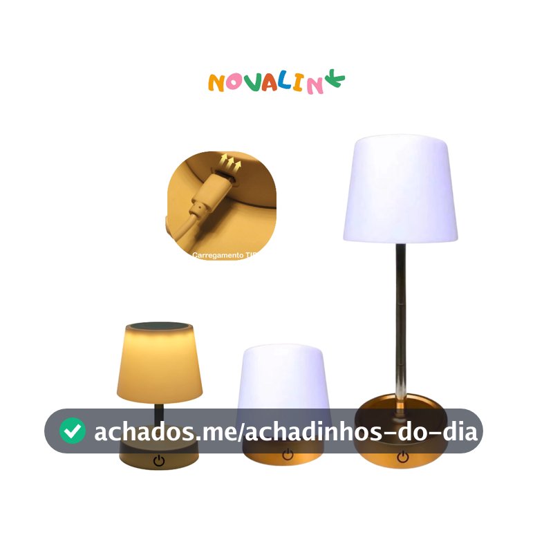 Abajur Recarregável Touch Luminária Retrátil em Aço com Luz de Led Branco Quente Ajustável-USB