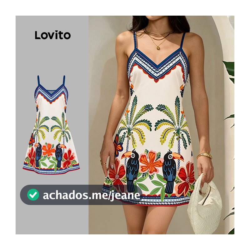 Lovito Férias Vestido Alça de Ombro Ajustável Vestido Primavera/verão para Mulheres LBL31253