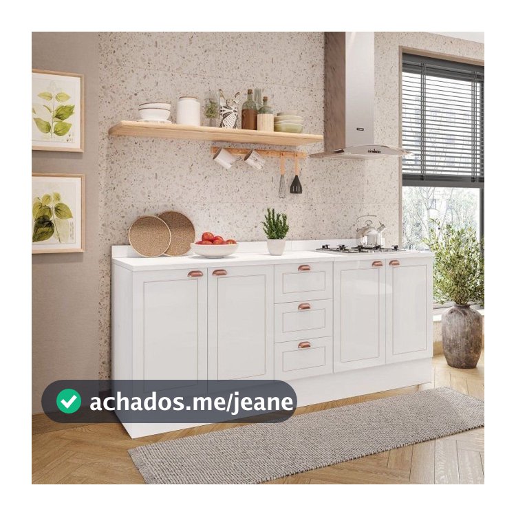 Cozinha Pérola com Rodapé e Tampo 2 Peças Balcão 3 Gavetas 2 Portas e Balcão 2 Portas Yescasa Branco