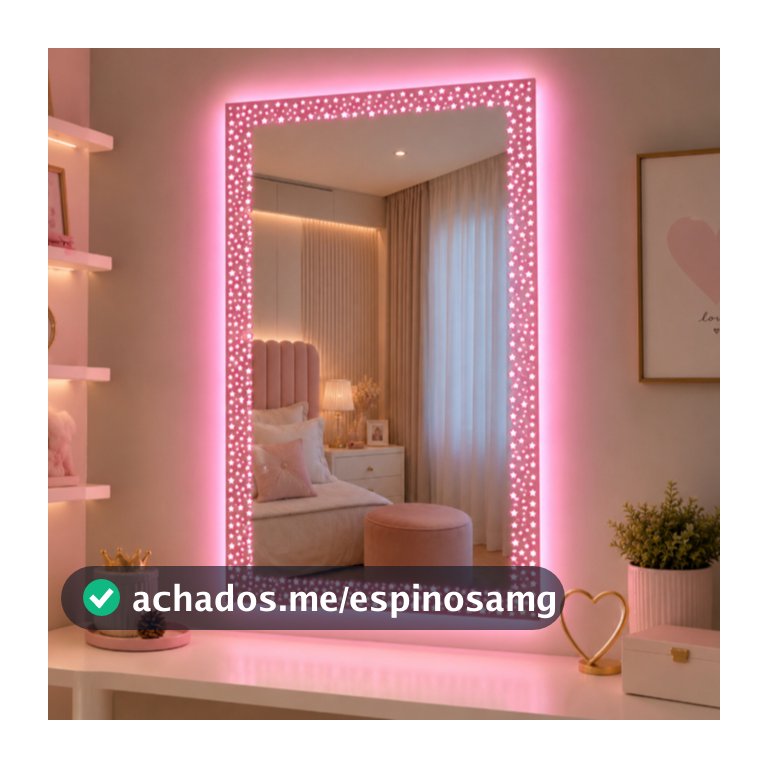 Espelho Retangular Estrelar Infantil com LED Colorido e Controle Remoto Decorativo