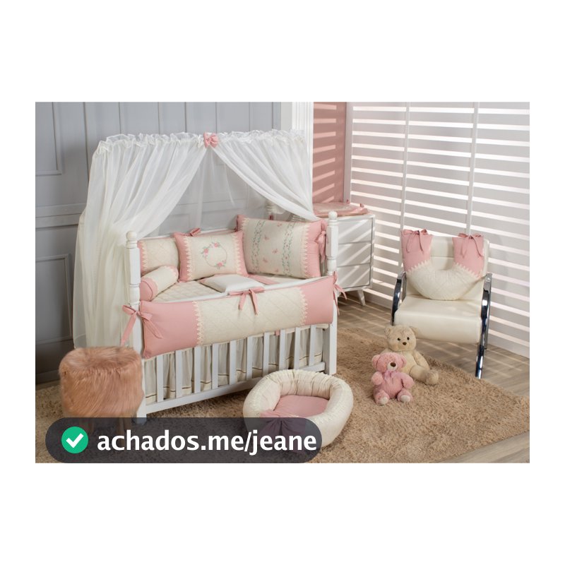 Kit Berço Americano Borboletas Maria Rose Blush com Linho