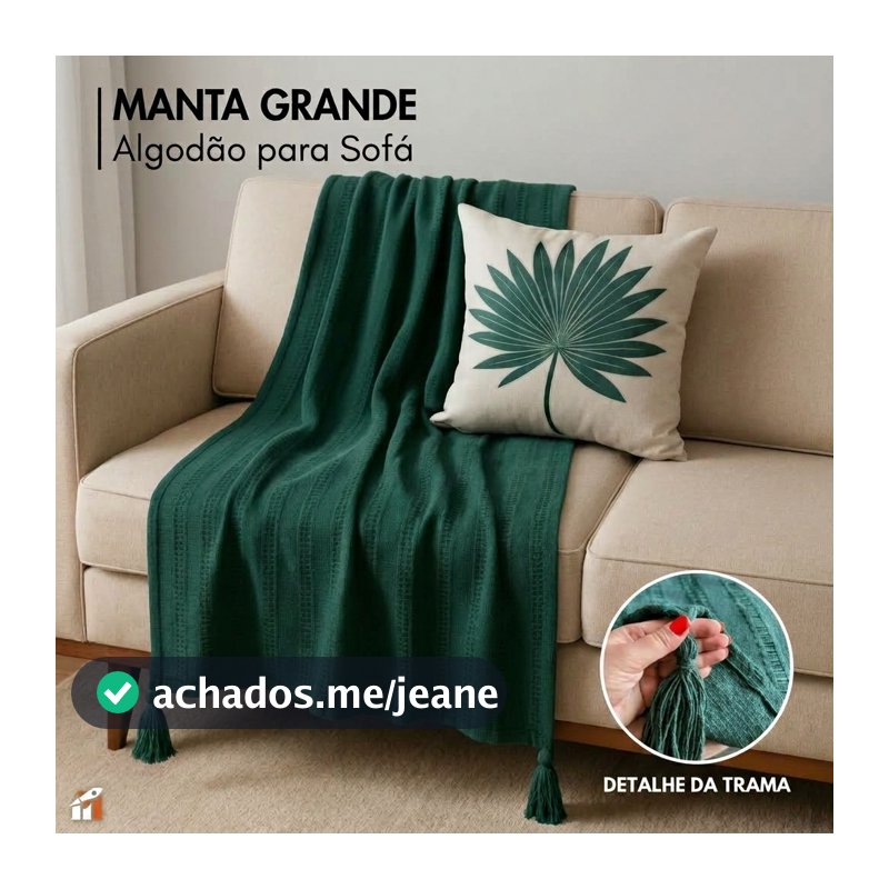 Manta Grande Decorativa Algodão  Pompom para Sofá 1,50x2,00