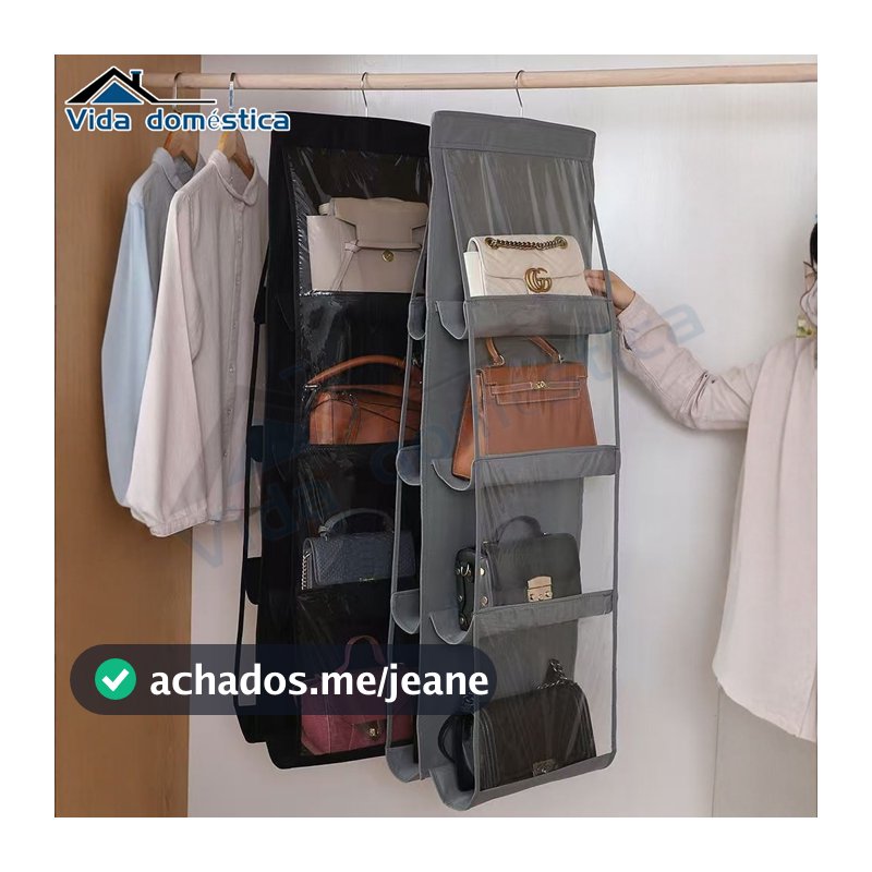 8 Bolsas Organizador Multiuso Suporte De Bolsas Com Cabide Anti Poeira Para Guarda Roupas