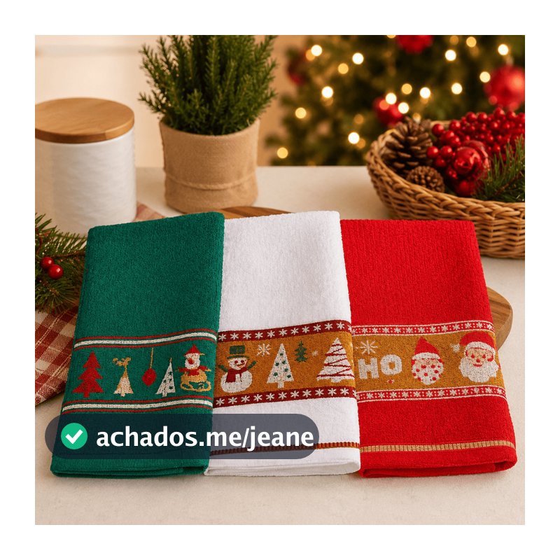 Kit 5 Toalha De Natal 100% Algodão 26x47cm