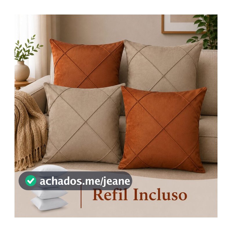 Kit 04 Almofadas Cheias Suede Drapeada 43x43cm Decorativas Sala Quarto Sofá
