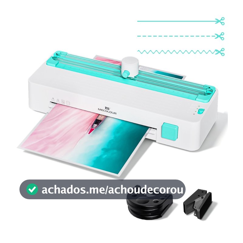 MECOLOUR Plastificadora Laminadora A4 5 Em 1 Quente/Fria , Com Cortador, Furador e Arredondador