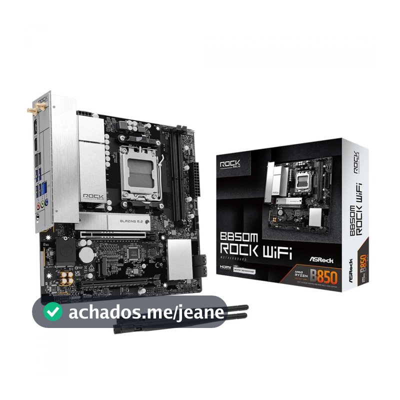 Placa Mãe ASRock B850M Rock WiFi, Chipset B850, AMD AM5, mATX, DDR5