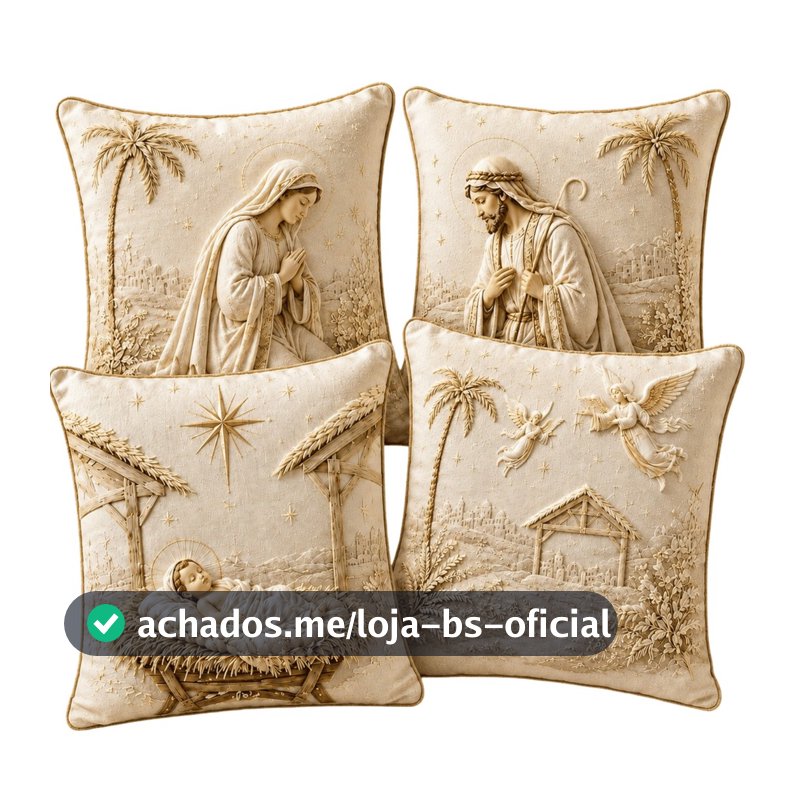 Capa de Almofadas 1 e 4 Decorativas 45x45 Estampas Natalinas estampa premium 2026 SAGRADA FAMILIA 2026 MF