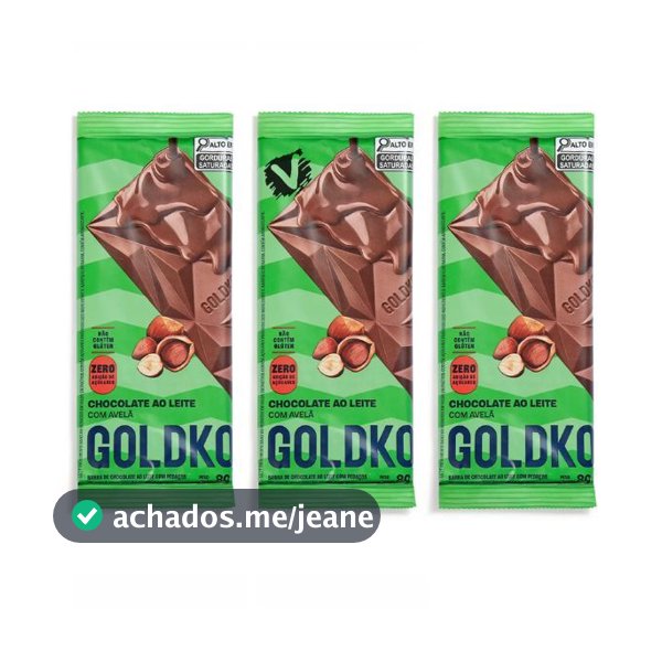 Kit 3 Barra de Chocolate Zero Sem Açucar Goldko 80G Ao Leite E Avelã