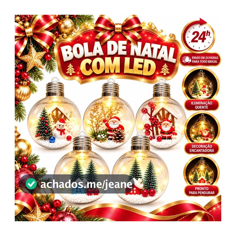 Enfeite De Natal Bola Transparente Aberta Decorada Com Led 8cm