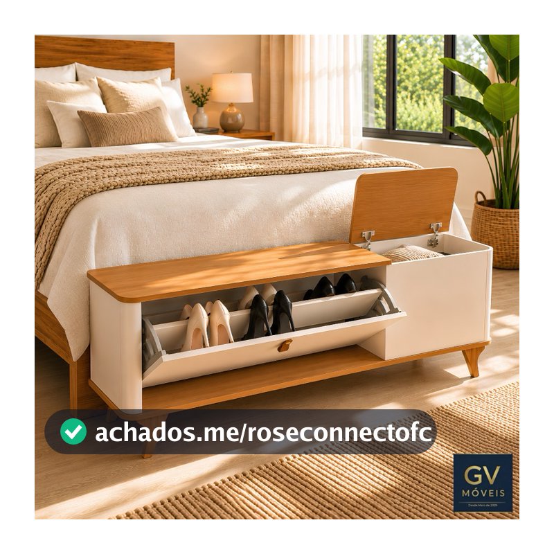 Sapateira com Baú Banco Luxor para Quarto e Premium , Toda em MDF com Acabamento Impecável 130 cm
