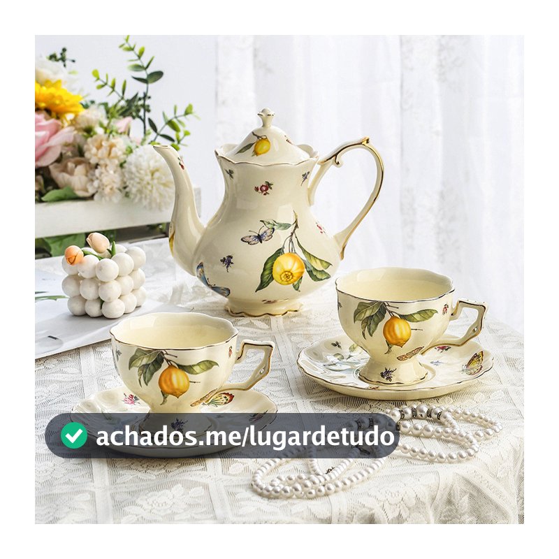 Conjunto de xícaras de café vintage, garrafa de água, pires francês, xícara de chá inglês, copo de água, xícara de chá