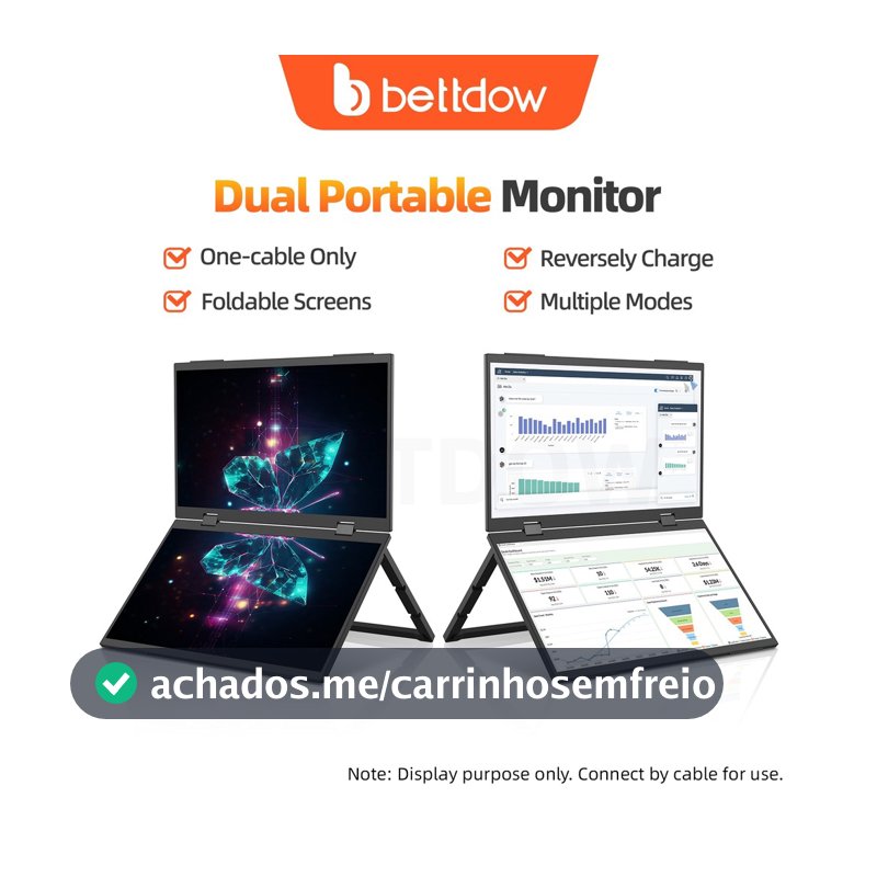 BETTDOW Monitor De Tela Dupla De 15.4 Polegadas Dobrável 315 Graus Portátil 16 : 9 IPS FHD Display Com Suporte HD