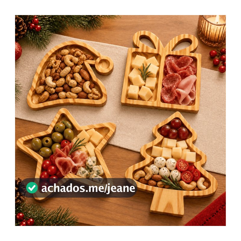Petisqueira de Natal Madeira Pinus Tábua de Frios Mesa Posta Petiscos Gorro Presente Pinheiro Estrela