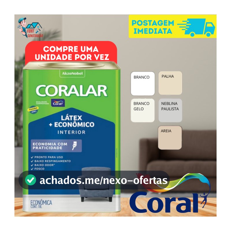 Tinta Econômica Fosca Coralar Paredes Coral 18 L itros Anti Mofo Acrílica Interno Interior Cores