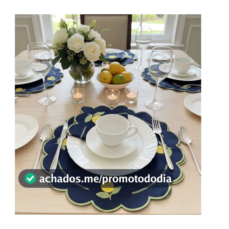 Kit Jogo Americano Bordado para Mesa de 6 Lugares 12 peças, Sendo 6 Americanos e 6 Guardanapos