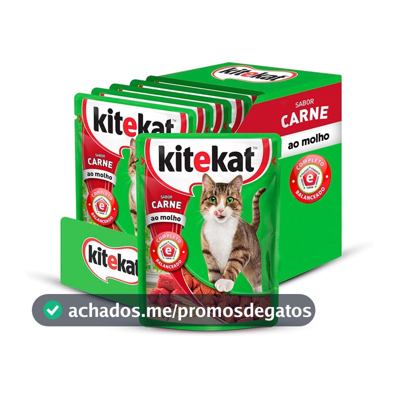 Kit 12 un. Ração Úmida Kitekat Sachê Gatos Adultos Carne ao Molho 70g