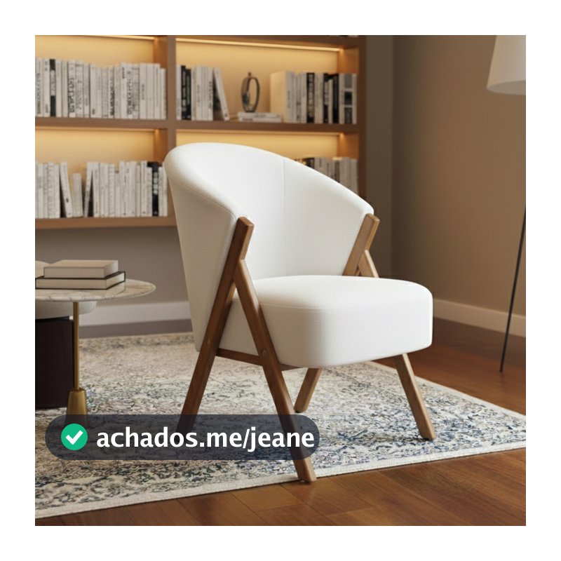 Poltrona Ibiza Luxuosa Tecido Bouclê Bucle Off Estrutura Madeira Modelo Orgânico Moderno Para Sala Estar Recepção - AV