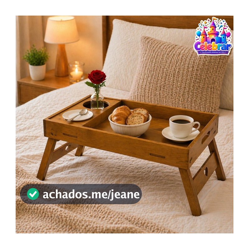 Bandeja Café Da Manhã MDF Mesa Com Pernas Porta Copos Decoração Presente Casa Cozinha Conforto
