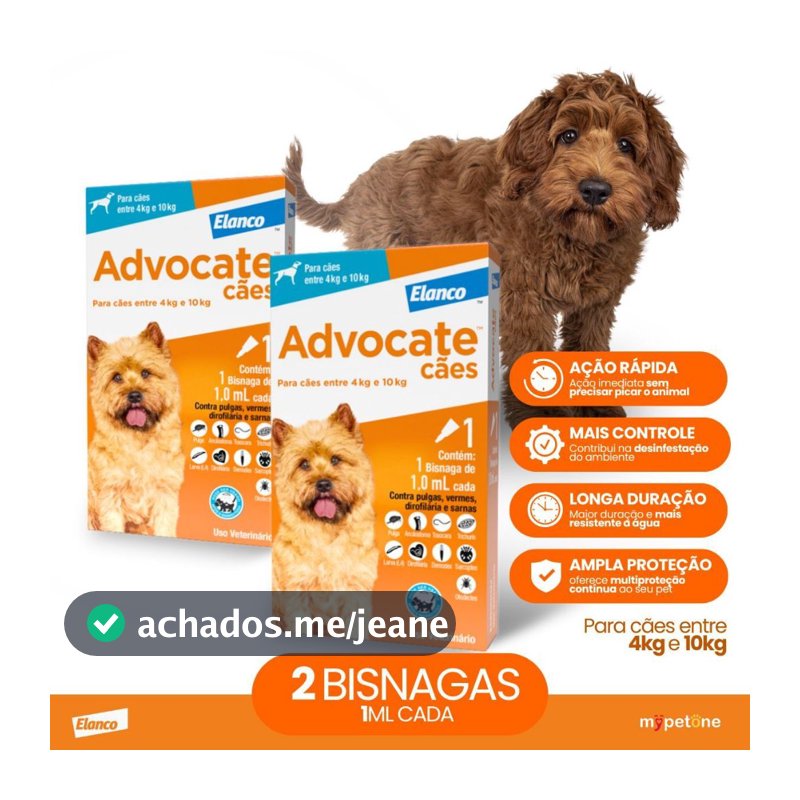 Kit 2 Antipulgas Advocate Elanco 1,0 mL para Cães de 4 Kg até 10 Kg - 1 Bisnaga