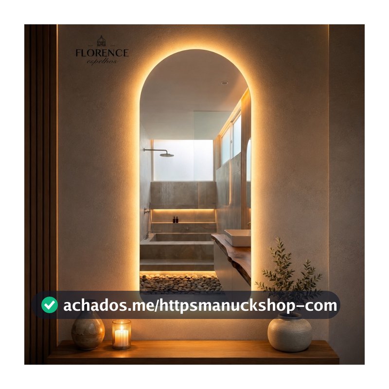 Espelho Verona Oval Base Reta Corpo Inteiro Com Led Premium 120x50 Sala Quarto