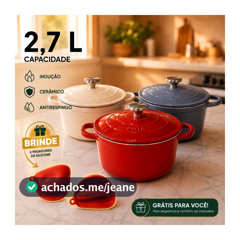 Panela Caçarola 20cm e Pegadores de Silicone Revestimento Cerâmico Antiaderente para Indução Tampa Antirespingo