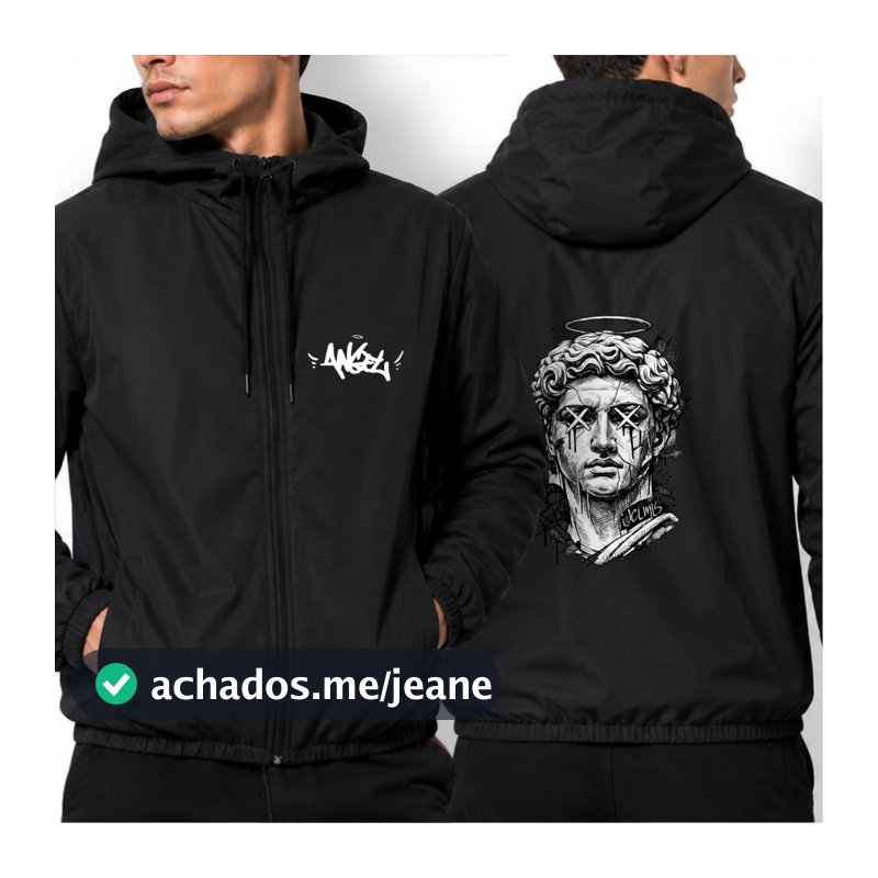 Jaqueta Corta Vento Street Masculina ANGEL 01 Com Capuz Forrado Bolso e Zíper tactel Com Elastano Academia Corrida Skate
