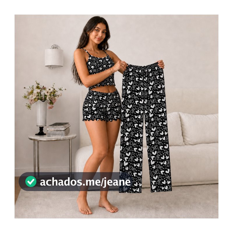 1KIT 3 PEÇAS Pijama VIRGINIA CALÇA FRIO.CROPED SHORTDOOL Blogueirinha Kit 3 Peças Blusa Shorts Calça