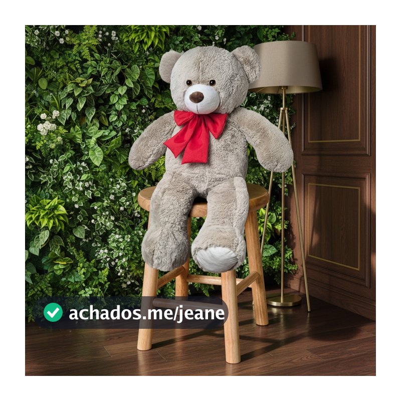Urso De Pelúcia Teddy Bear Grande Com Laço 50cm Antialérgico Avelã Com Vermelho