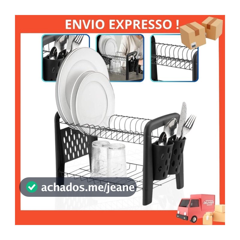 Escorredor Louca Secador Porta Talheres Não Enferruja Preto