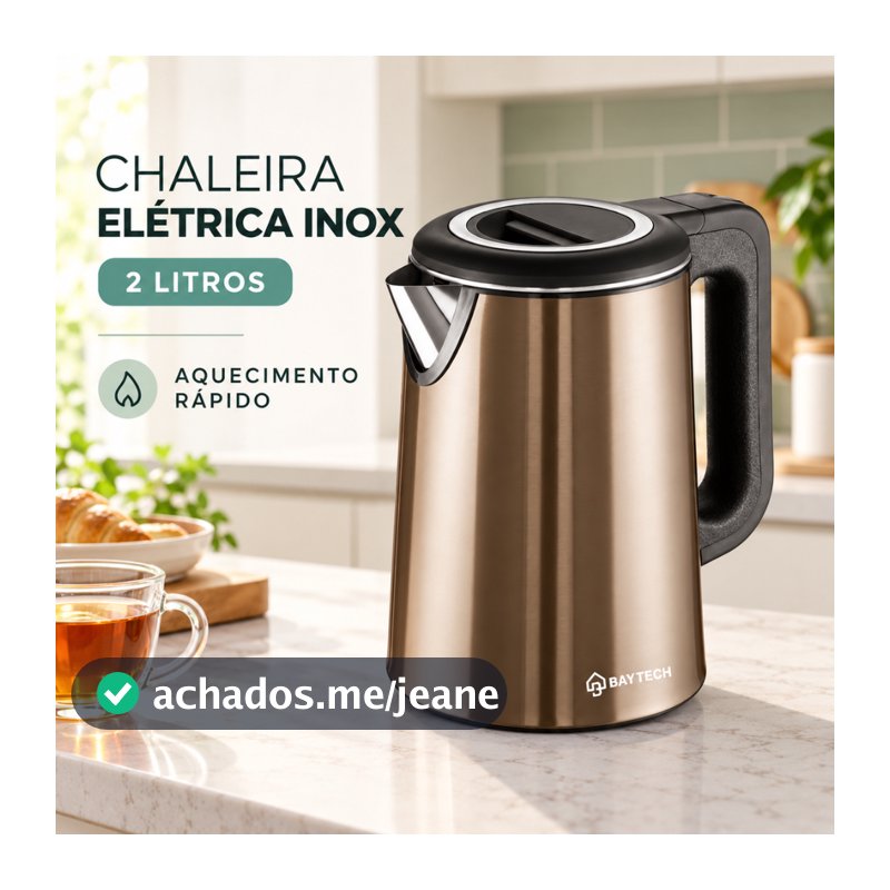 Chaleira Elétrica Inox 2L 127V/220V Aquecimento Rápido para Café e Chá Base Segura INMETRO