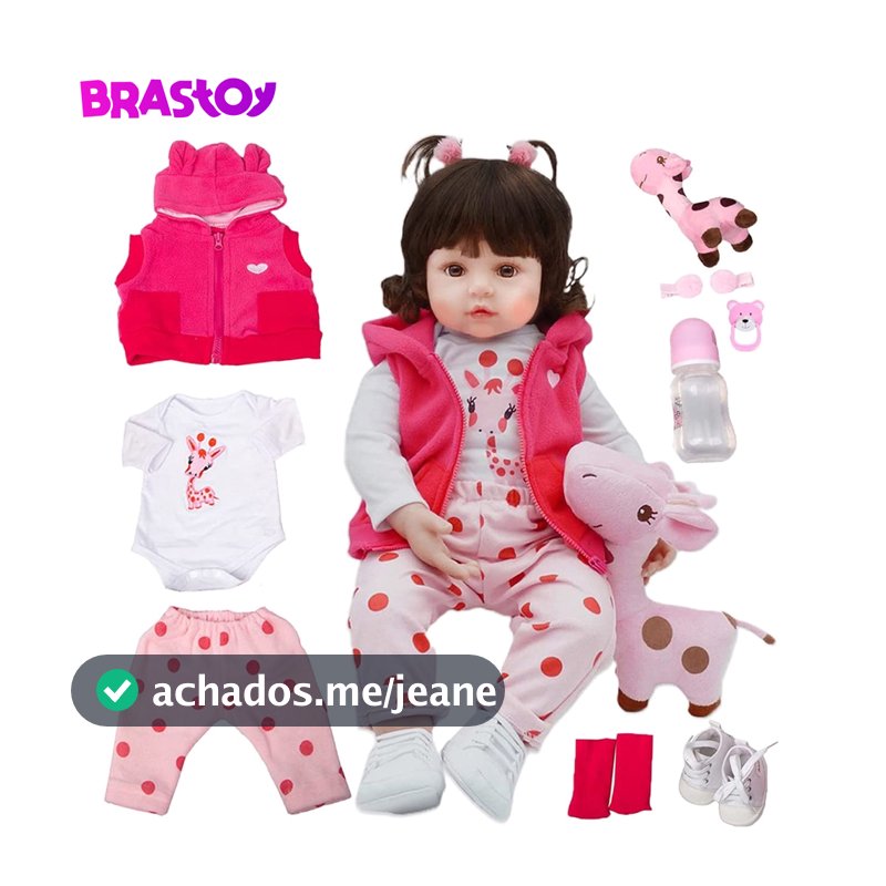 Brastoy Boneca Bebê Reborn Silicone Menina Girafinha Olhos Castanhos 48cm