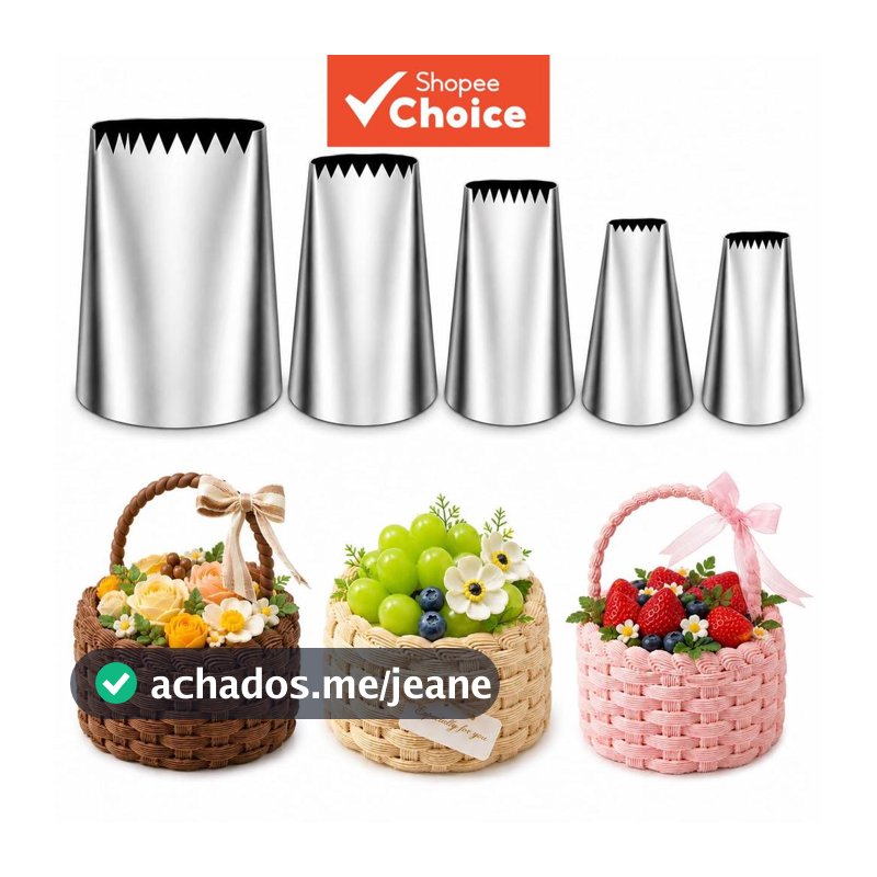 Conjunto de Bicos de Confeitar Basketweave para Bolos 5 peças/10 peças em Aço Inoxidável, Padrões de Cesta