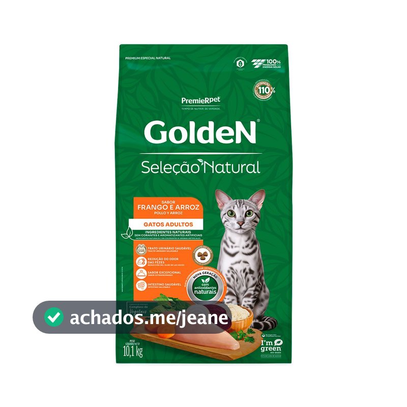 Ração Golden Seleção Natural Gatos Adultos Frango e Arroz 10,1kg