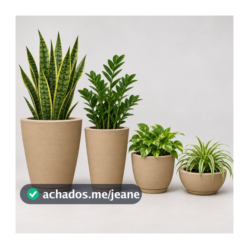 Kit 4 Vasos para Plantas Decorativo Escovados Coluna Redona 1 + Bojo 1 + Bacia 1 + Coluna Bojo 1