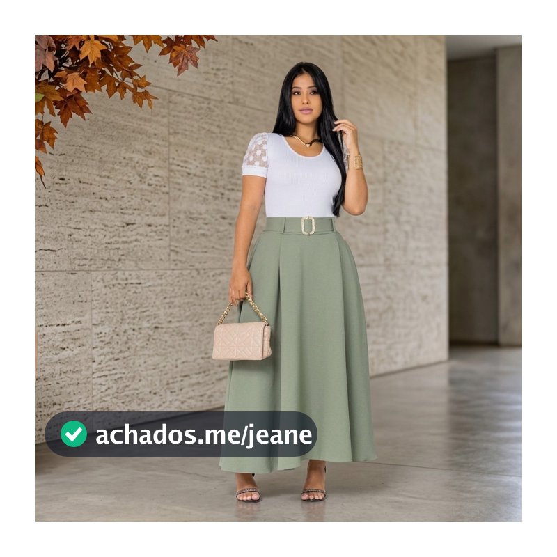 Saia Longa Feminina Midi Rodada Elegante Com Cinto Cintura Alta Moda Evangelica