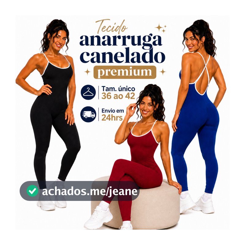 Kit 2 Macacão Feminino Academia Longo Costa Nua Canelado Anarruga