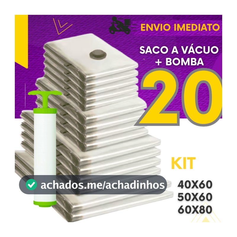 Kit 20 - Saco A Vácuo Bomba Manual Organizador Viagem Casa Roupas Cobertas Resistente Reutilizável