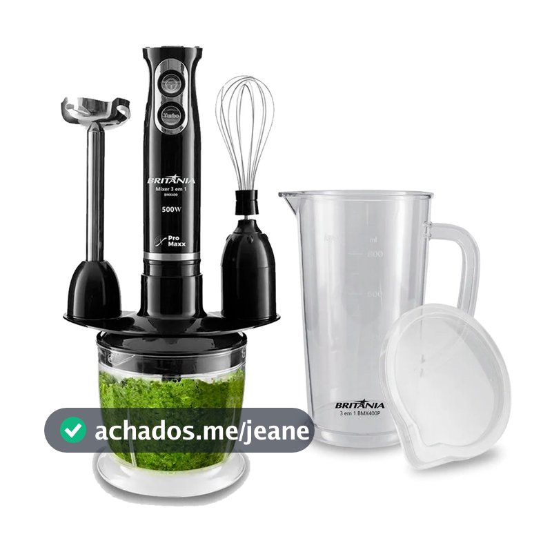 Mixer Britania 500W Turbo 3 em 1 Laminas Pro Maxx Aço Inox, mixer, triturador e batedor