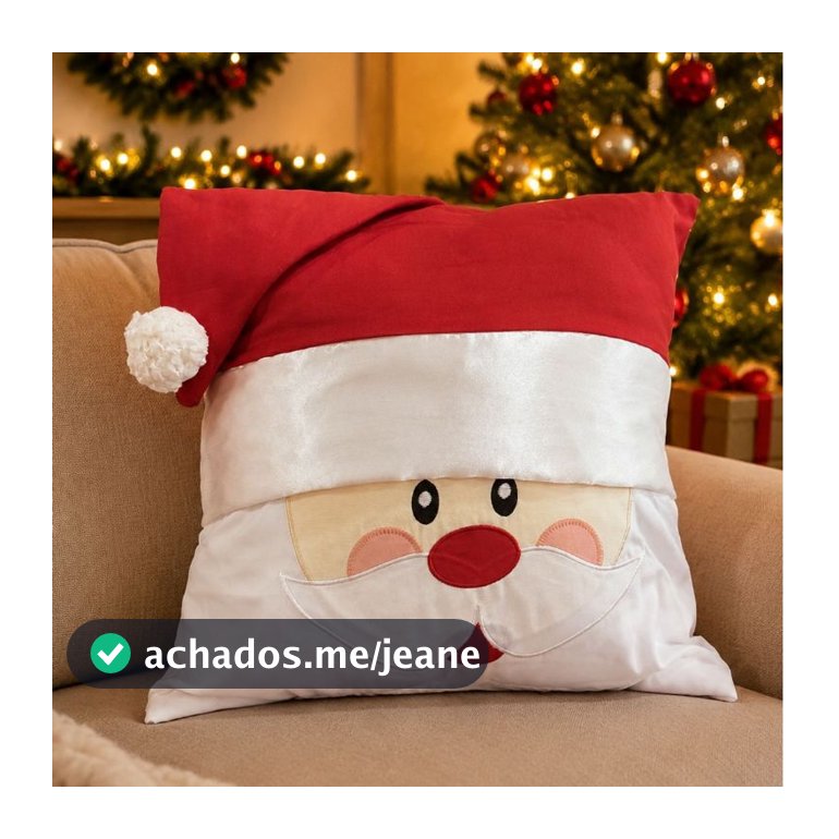 Almofada Papai noel  cheia e com ziper  decorativa com gorro do Papai Noel 40 cm x 40 cm.