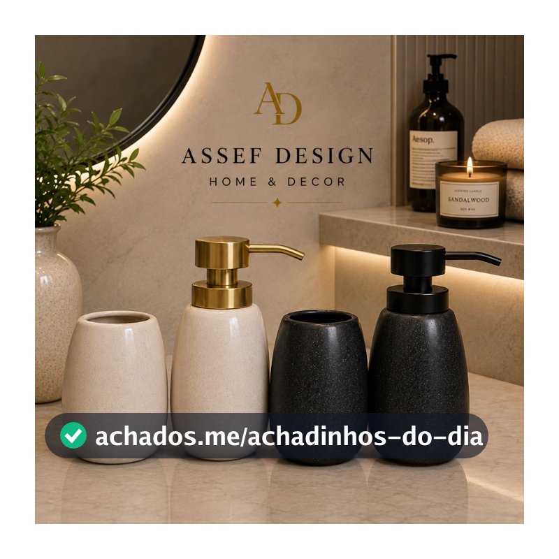 Kit Banheiro Lavabo Porta Sabonete Liquido Dispenser Porta Escova de Dente Cerâmica Luxo Preto Bege