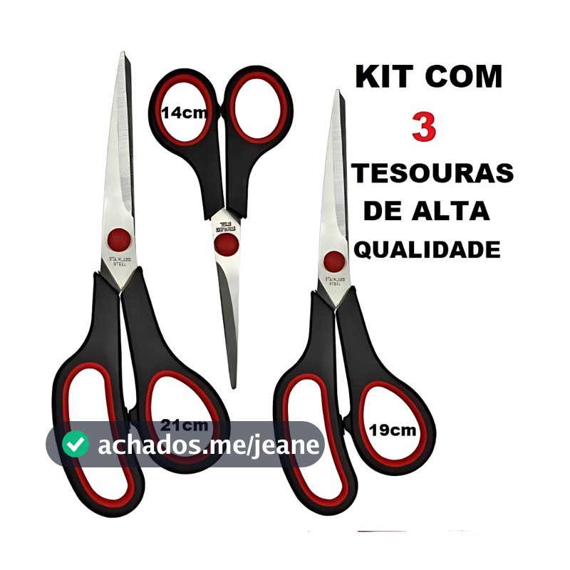 Kit 3 Tesouras Profissionais Multiuso Costura Artesanato Domestico