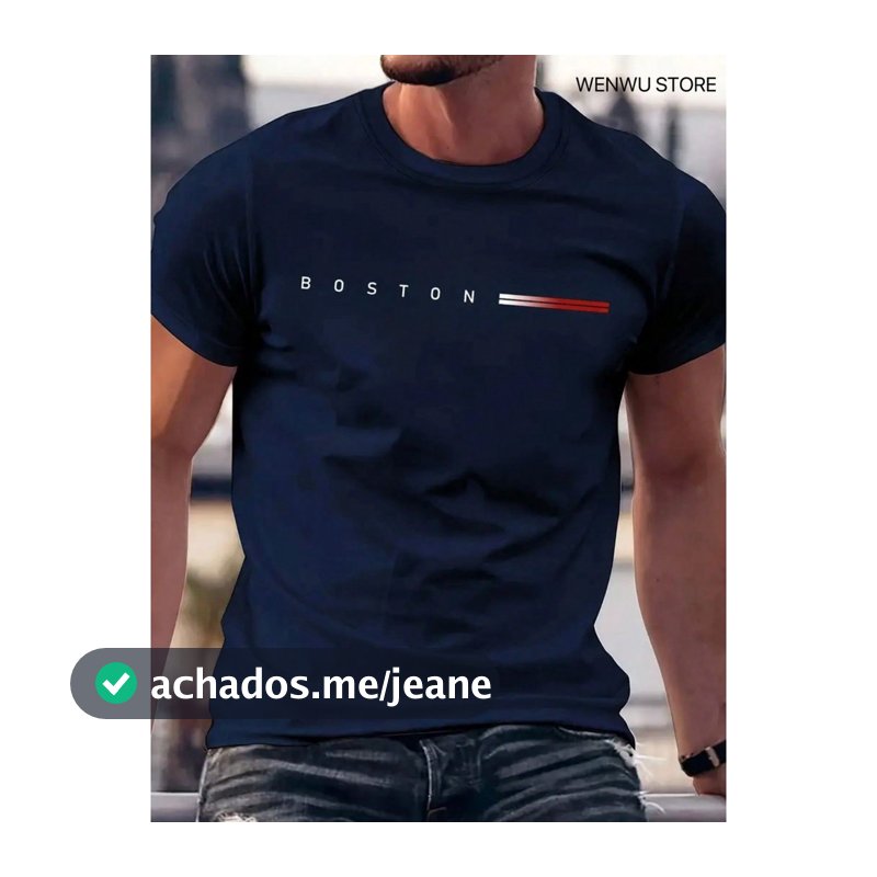 Camiseta Boston Estampada Casual Camisa Gola Redonda 100% Algodão Premium