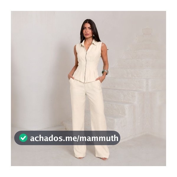 Conjunto Feminino 2 Peças Colete Longo Gola Esporte Zíper de Metal e Calça Pantalona Alfaiataria Cintura Alta