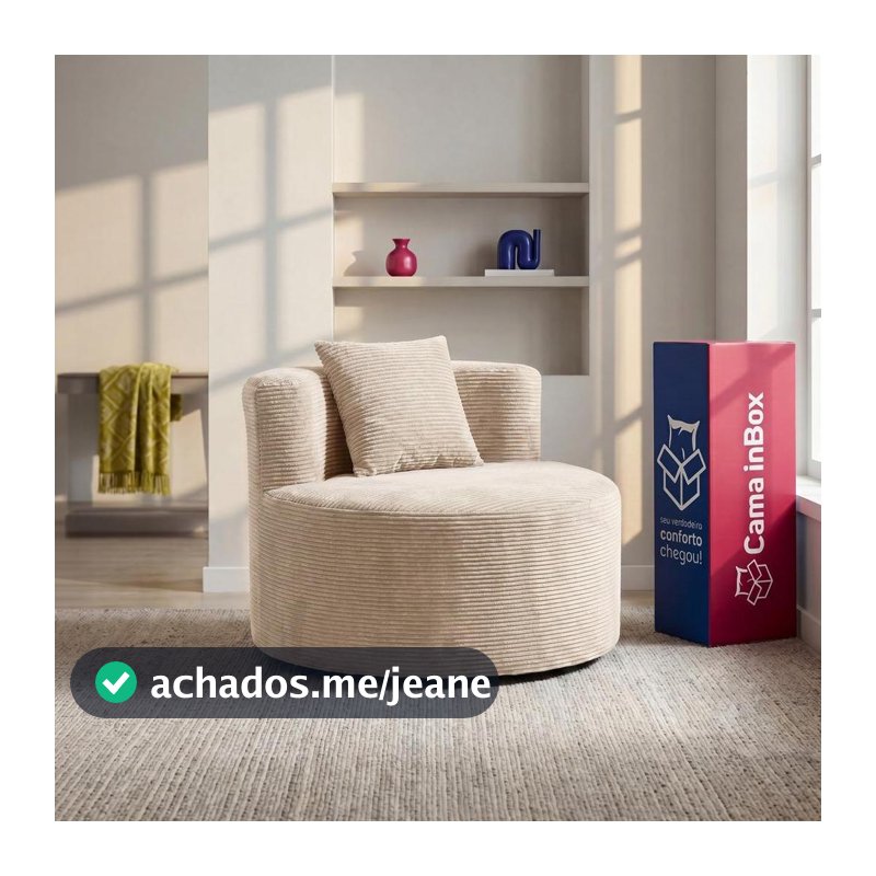 Poltrona Redonda Lena Xpand Tech Tecido Velourê Bege Cama inBox