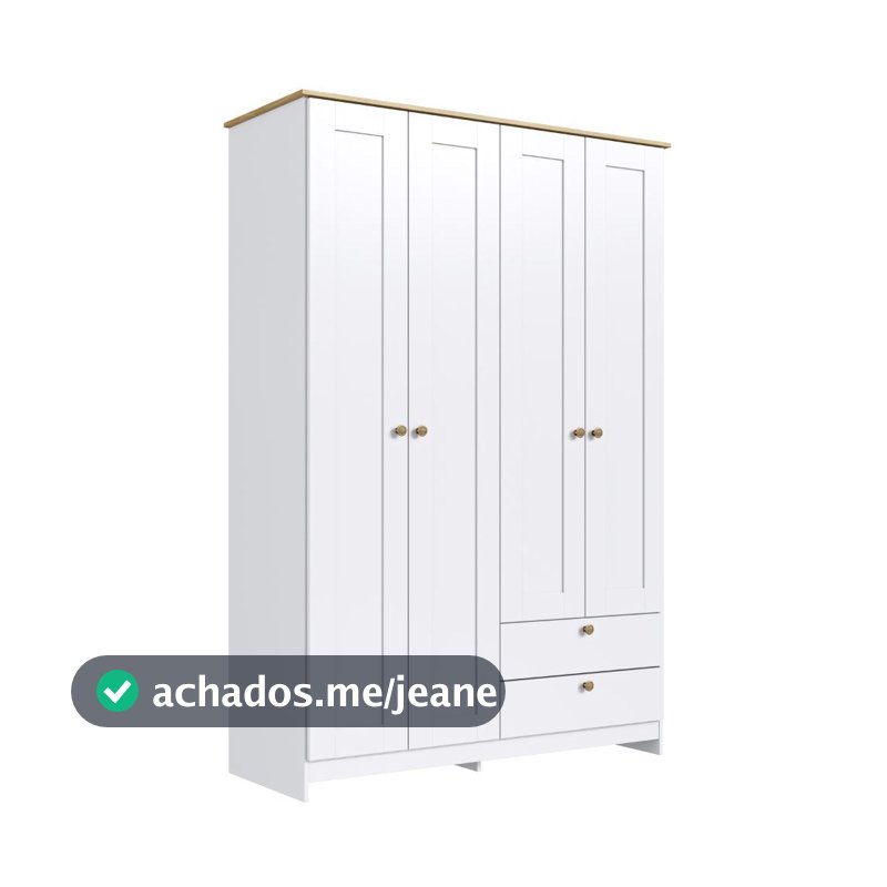 Guarda Roupa Solteiro 4 Portas 2 Gavetas Americano 120cm RP2425 Cor Gelo/Marrom - Decibal Móveis