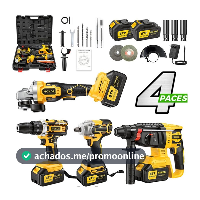 Kit Ferramentas Eletrica Parafusadeira Martelete Esmerilhadeira Lixadeira Furadeira Chave Impacto
