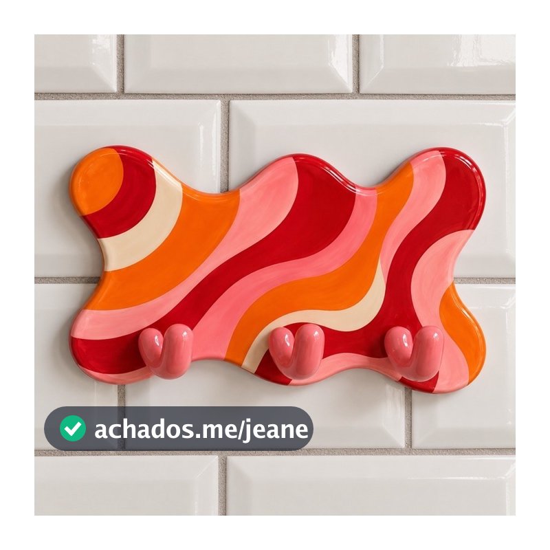 Porta-Chaves criativo de Parede Artesanal Onda Psicodélica | 3 Ganchos